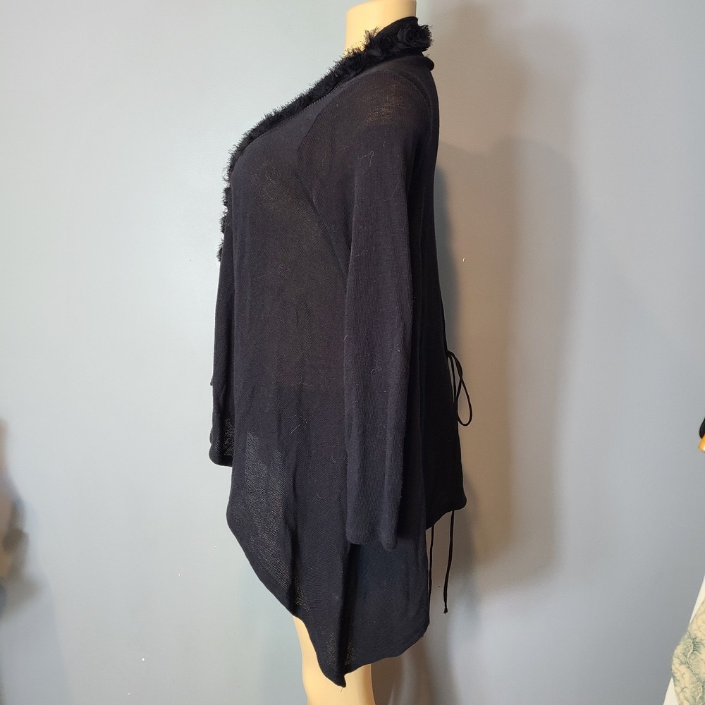 Vtg Y2K Rampage Cardi Sweater Women XS Black Tie Front Buffy Goth Rose Romance - Picture 5 of 9